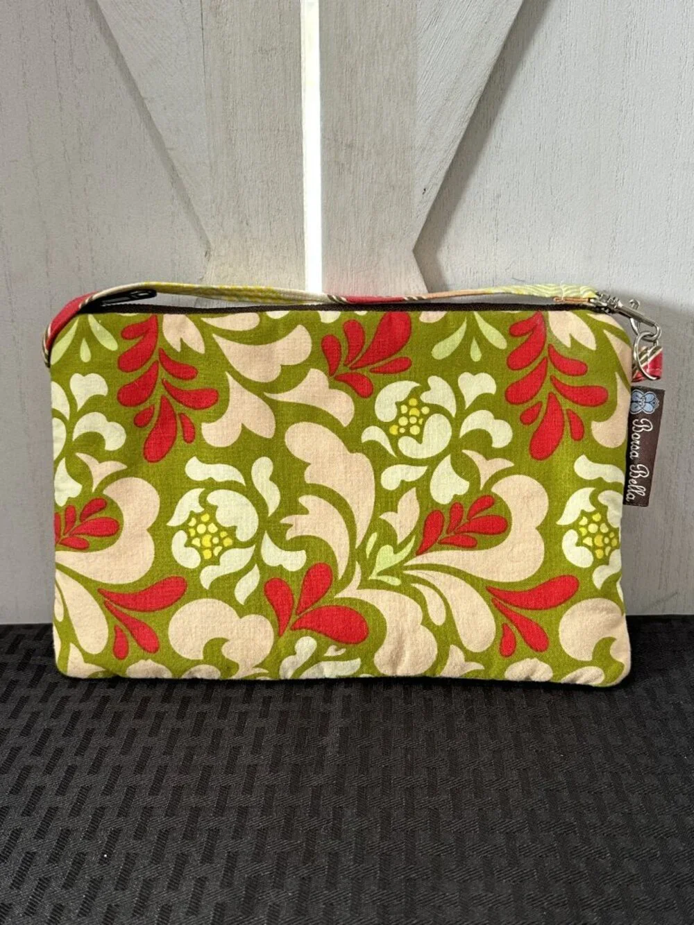 Borsa Bella Floral Fabric Zip Pouch Cosmetic Travel Bag